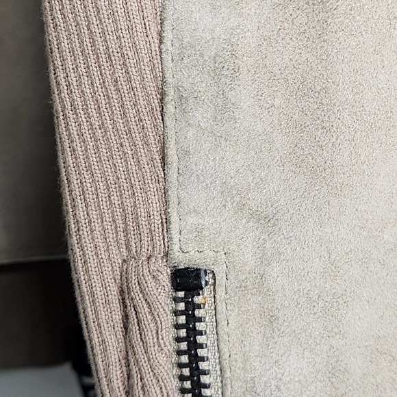 Armani Collezione Tan Brown Suede Leather Zip Front Jacket Knit Insets Size 44 - Picture 11 of 16